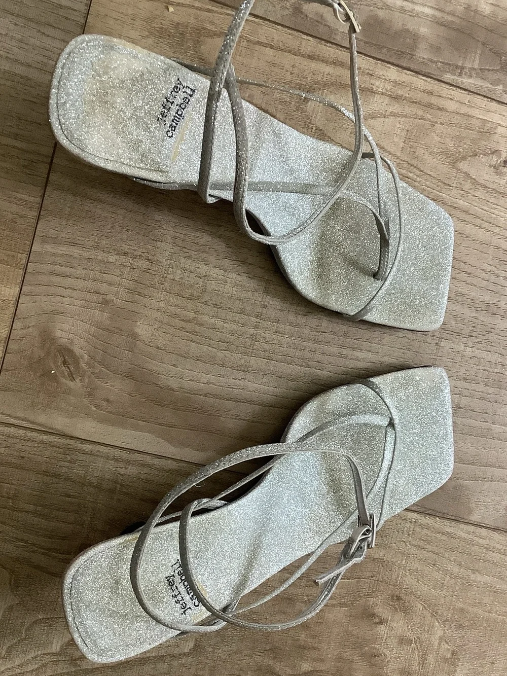 Jeffrey Campbell Silver Glitter Strappy Square-Toe Sandals